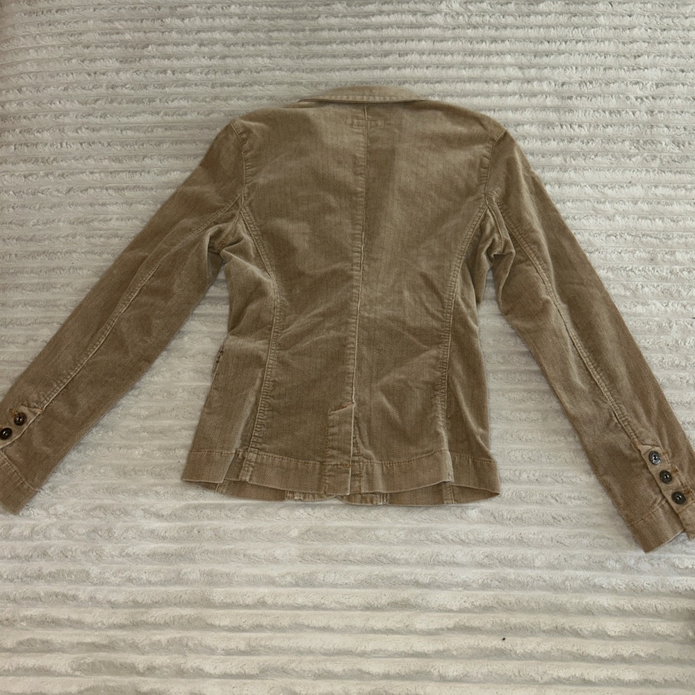 Y2K Paris Blues Women L Beige Cotton Herringbone Corduroy LS Blazer Jacket - Picture 7 of 9